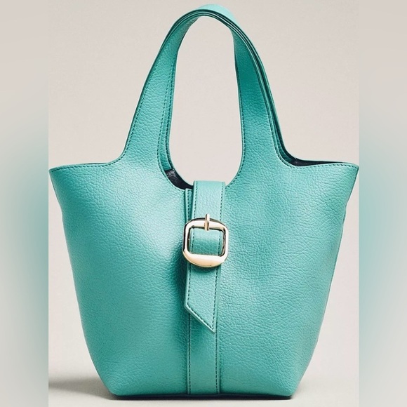 Anthropologie Handbags - Anthropologie Pebbled Mini Bucket Bag Green